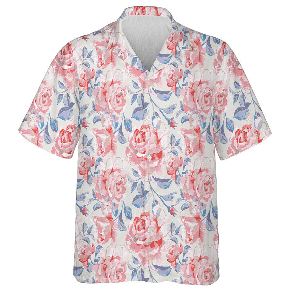 Painting Pattern With Roses Flower Buds And Leaves Hawaiian Shirt, Hawaiian Shirt Gift, Christmas Gift