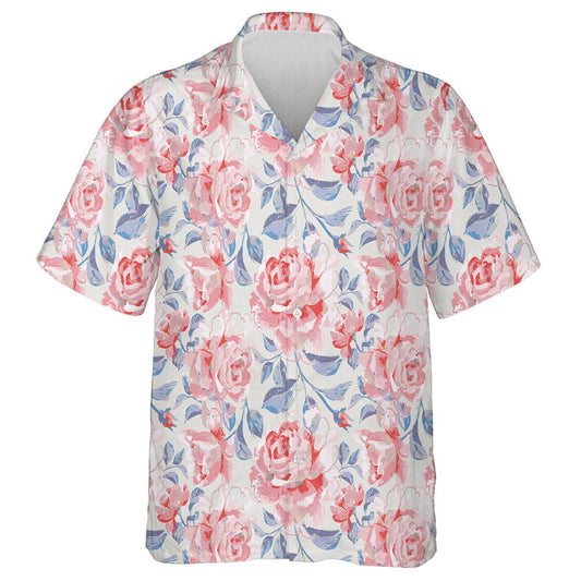 Painting Pattern With Roses Flower Buds And Leaves Hawaiian Shirt, Hawaiian Shirt Gift, Christmas Gift