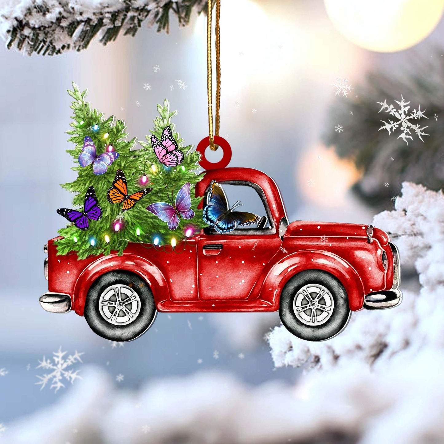 Butterfly Red Car Christmas Ornament, Happy Christmas Ornament, Christmas Gift, Christmas Decoration