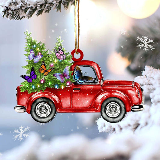 Butterfly Red Car Christmas Ornament, Happy Christmas Ornament, Christmas Gift, Christmas Decoration
