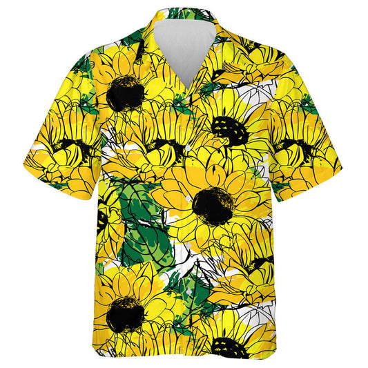 Golden Yellow And Orange Sunflowers With Green Leaves Hawaiian Shirt, Hawaiian Shirt Gift, Christmas Gift