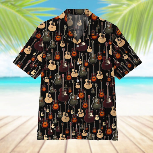Acoustic Guitar Tropical Background Design Hawaiian Shirt, Hawaiian For Gift
