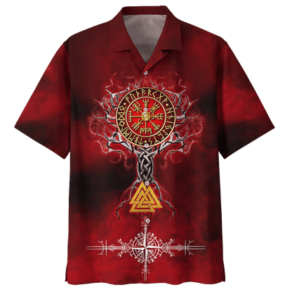 Viking On Red Background Pattern Hawaiian Shirt, Hawaiian Shirt Gift, Christmas Gift