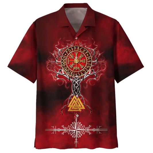Viking On Red Background Pattern Hawaiian Shirt, Hawaiian Shirt Gift, Christmas Gift