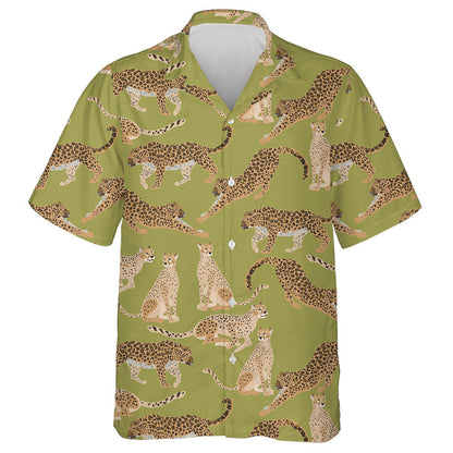 Modern Trendy Jaguars And Leopards On Moss Green Background Hawaiian Shirt, Hawaiian Shirt Gift, Christmas Gift