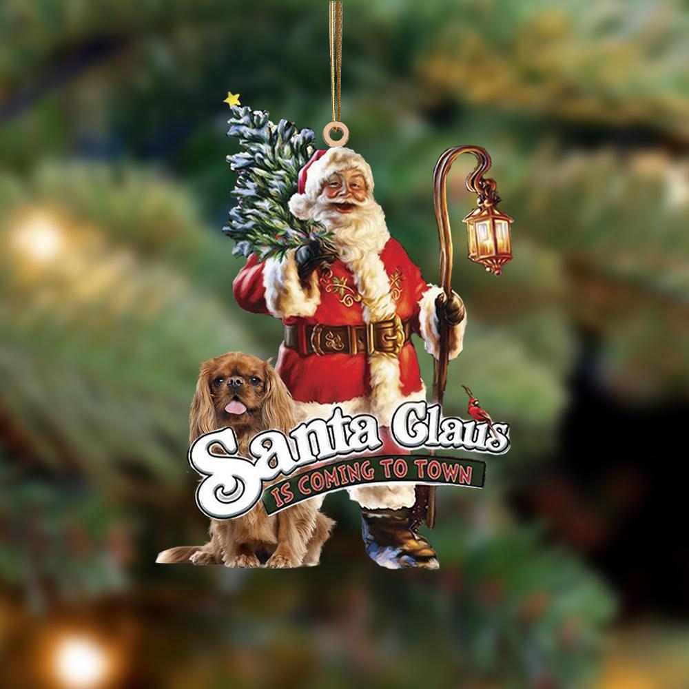 Santa Is Coming To Town With Cavalier King Charles Spaniel 2-Two Sided Ornament,Christmas Gift,Christmas Decoration
