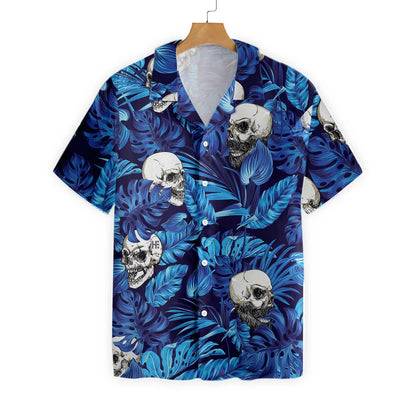 Sweet Blue Tropical Floral Summer And Skull Hawaiian Shirt, Hawaiian Shirt Gift, Christmas Gift