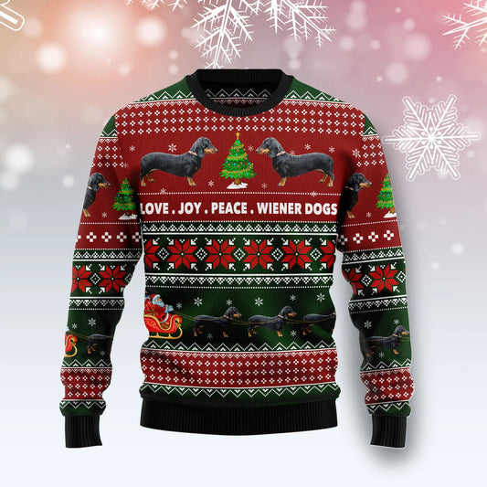 Dachshund Love Joy Peace unisex womens & mens, couples matching, friends, funny family ugly christmas holiday sweater gifts , Christmas Ugly Sweater