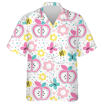 Hand Drawn Pink Apple With Hearts And Butterflies Hawaiian Shirt, Hawaiian Shirt Gift, Christmas Gift