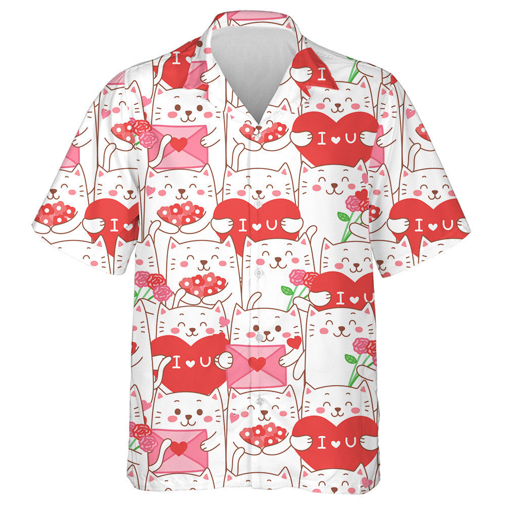 Cute Cat Cartoon For Valentine Day Hawaiian Shirt,Hawaiian Shirt Gift, Christmas Gift