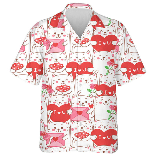 Cute Cat Cartoon For Valentine Day Hawaiian Shirt,Hawaiian Shirt Gift, Christmas Gift