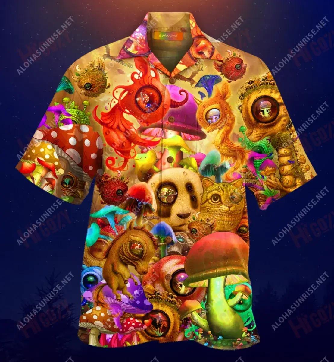 Mushrooms Dream Illusion Short Hawaiian Shirt Summer Short Sleeve Hawaiian Crazy Shirts Funny Hawaiian Shirts, Hawaiian Shirt Gift, Christmas Gift