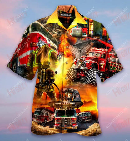 You'Re The Fire In My Heart Firefighter Unisex Hawaiian Shirt Summer Short Sleeve Vintage Hawaiian Shirts Hawaiian Shirt Pattern, Hawaiian Shirt Gift, Christmas Gift