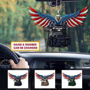 Personalized Eagle Thin Blue Line Flag Bulletproof Police Shaped Flat Acrylic Car Ornament, Christmas Decoration