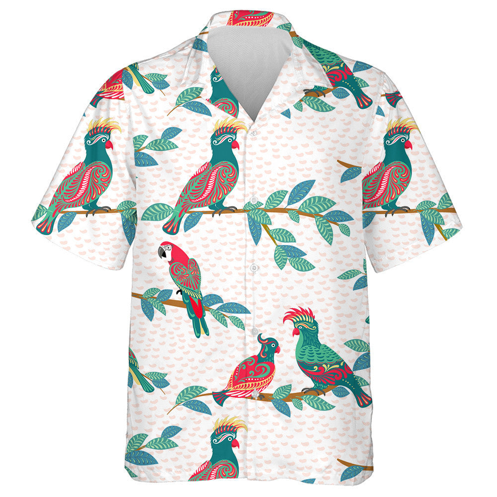 Bright Bird Parrots With Ornaments Sit On The Branches Hawaiian Shirt, Hawaiian Shirt Gift, Christmas Gift