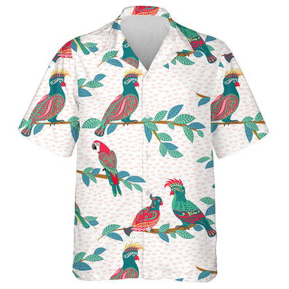 Bright Bird Parrots With Ornaments Sit On The Branches Hawaiian Shirt, Hawaiian Shirt Gift, Christmas Gift
