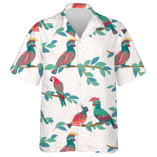 Bright Bird Parrots With Ornaments Sit On The Branches Hawaiian Shirt, Hawaiian Shirt Gift, Christmas Gift
