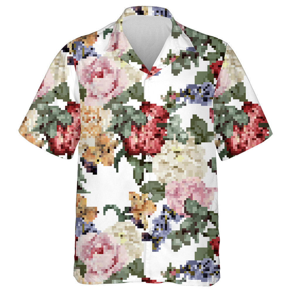 Watercolor Colorful Flowers Roses Branch On White Background Hawaiian Shirt, Hawaiian Shirt Gift, Christmas Gift
