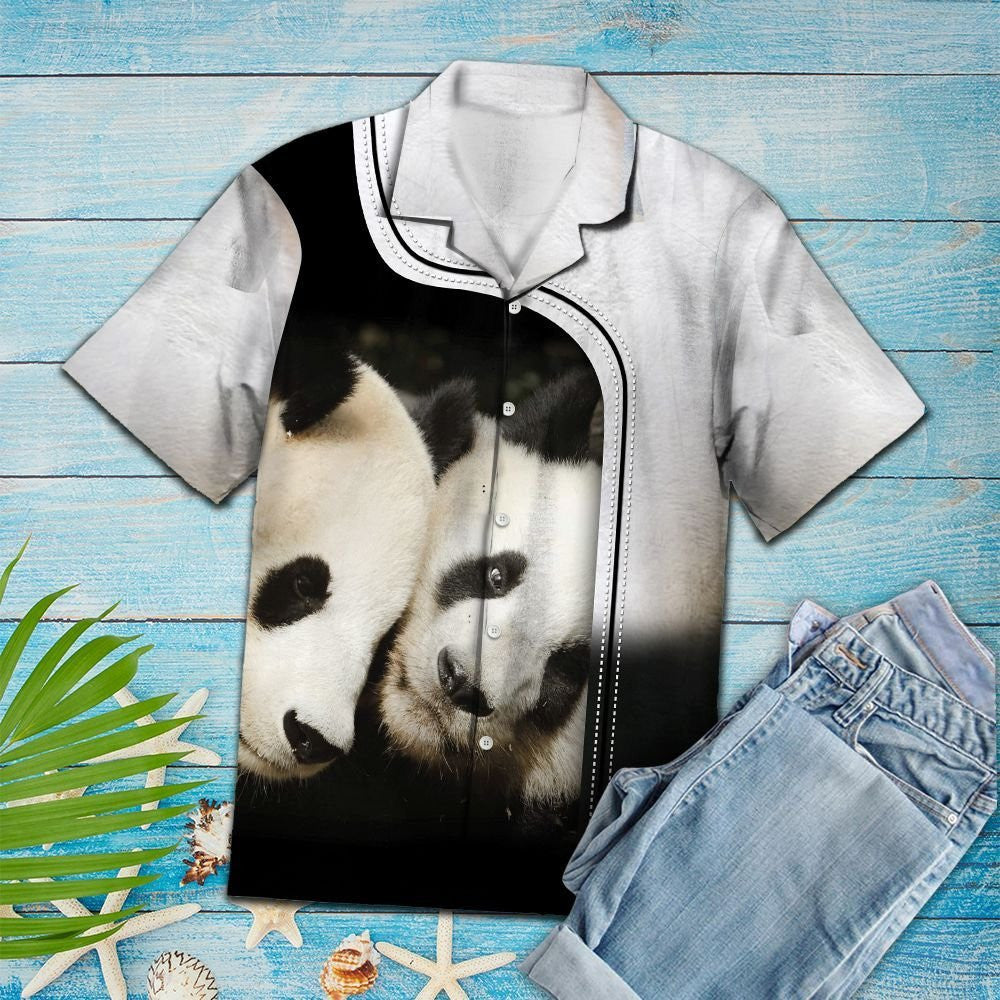 Cute Giant Panda Mom And Baby Love Pattern Hawaiian Shirt, Hawaiian Shirt Gift, Christmas Gift