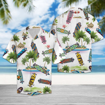 Awesome Skateboard Lover Palm Leaves Summer Vacation Themed Hawaiian Shirt, Hawaiian Shirt Gift, Christmas Gift