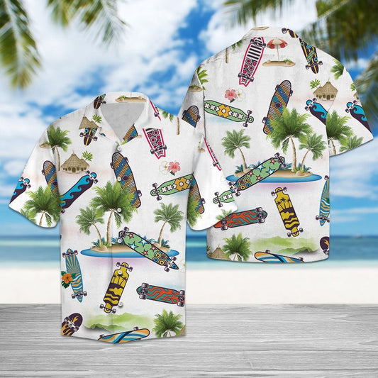 Awesome Skateboard Lover Palm Leaves Summer Vacation Themed Hawaiian Shirt, Hawaiian Shirt Gift, Christmas Gift