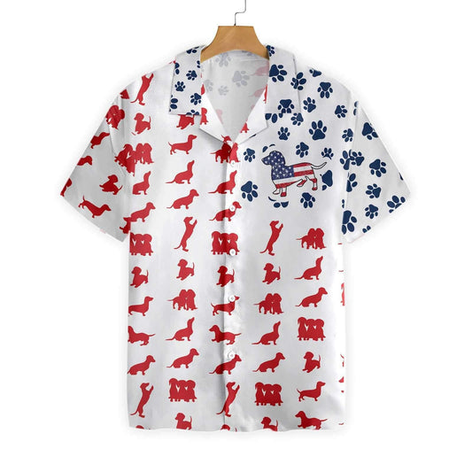 Navy And Red Texture Dachshund American Flag Hawaiian Shirt, Hawaiian Shirt Gift, Christmas Gift