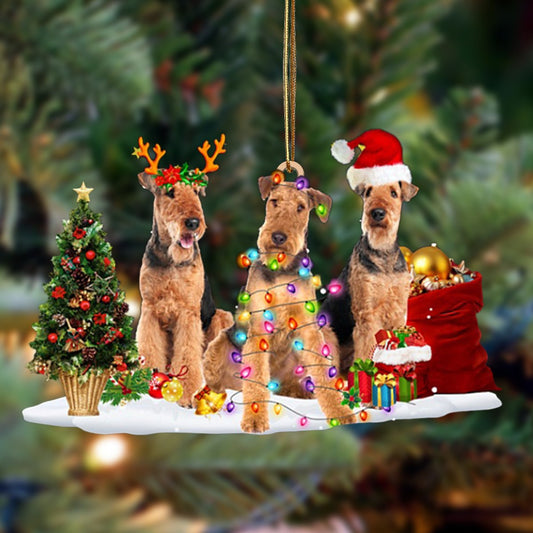 Airedale Terrier-Christmas Dog Friends Hanging Christmas Plastic Hanging Ornament, Happy Christmas Ornament, Christmas Ornament Gift, Christmas Gift, Christmas Decoration