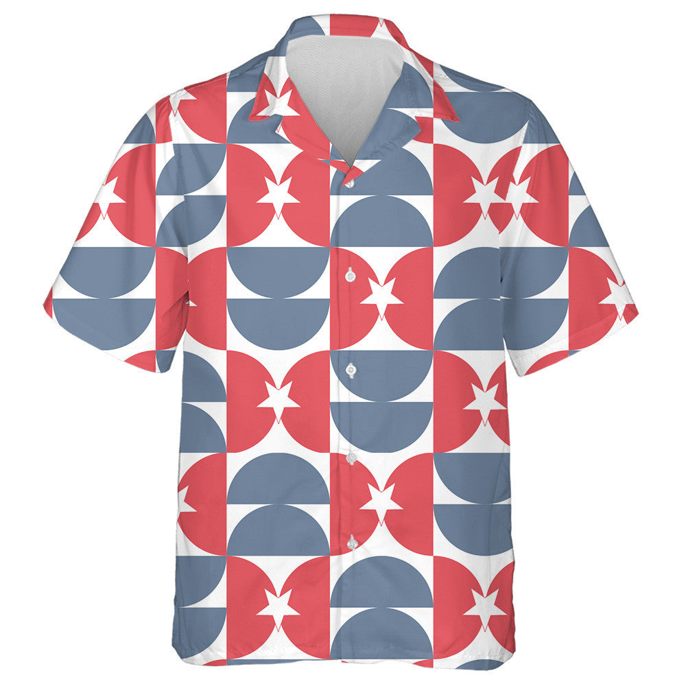 Mid Century Shape With Star USA Flag Colors Hawaiian Shirt, Hawaiian Shirt Gift, Christmas Gift
