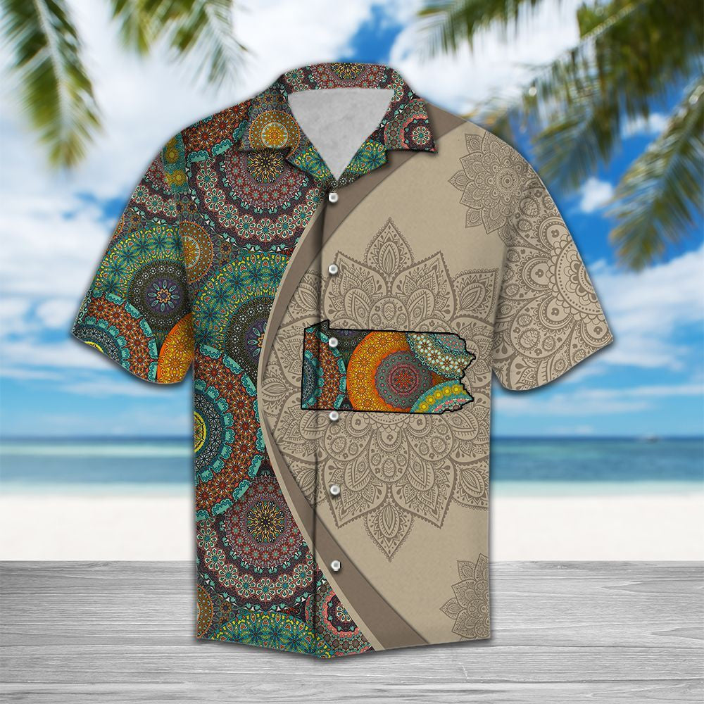 Map Of Pennsylvania Mandala Vintage Style Pattern Hawaiian Shirt, Hawaiian Shirt Gift, Christmas Gift