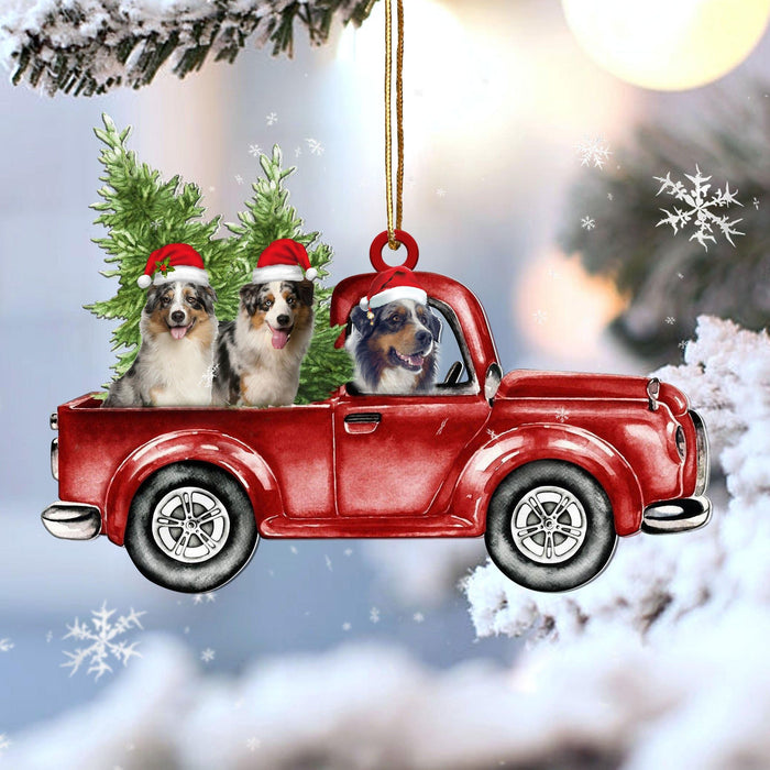 Australian shepherd Red Car Christmas Ornament, Christmas Ornament Gift, Christmas Gift, Christmas Decoration