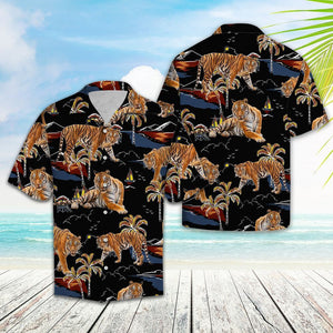 Wild Animal Tiger On Vacation Pattern Hawaiian Shirt, Hwaiian For Gift