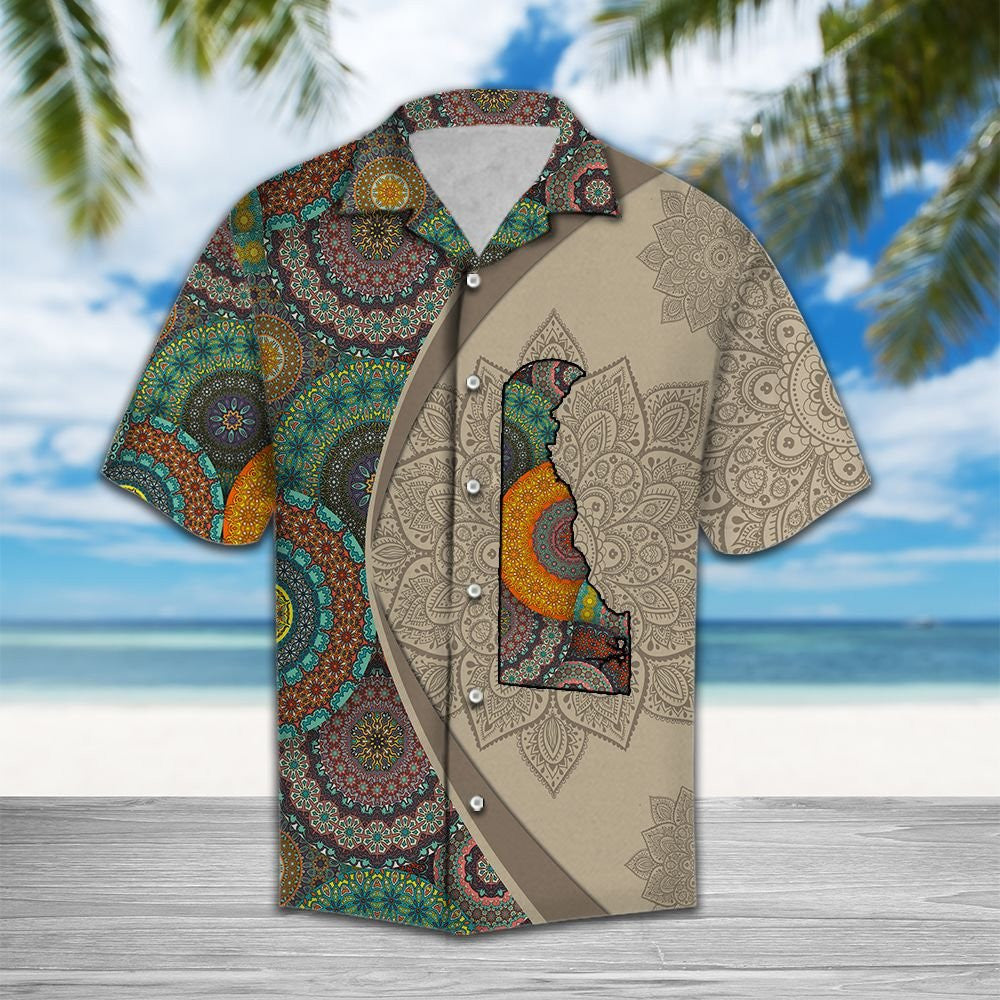 Delaware Map With Mandala Flowers Hawaiian Shirt,Hawaiian Shirt Gift, Christmas Gift