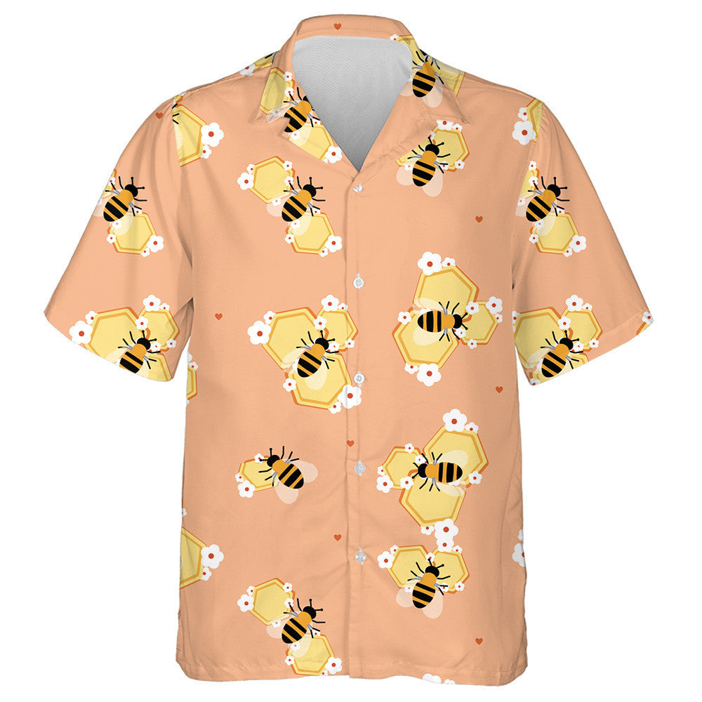 Striped Bee On A Honeycomb With Flowers Hawaiian Shirt,Hawaiian Shirt Gift, Christmas Gift