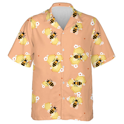 Striped Bee On A Honeycomb With Flowers Hawaiian Shirt,Hawaiian Shirt Gift, Christmas Gift