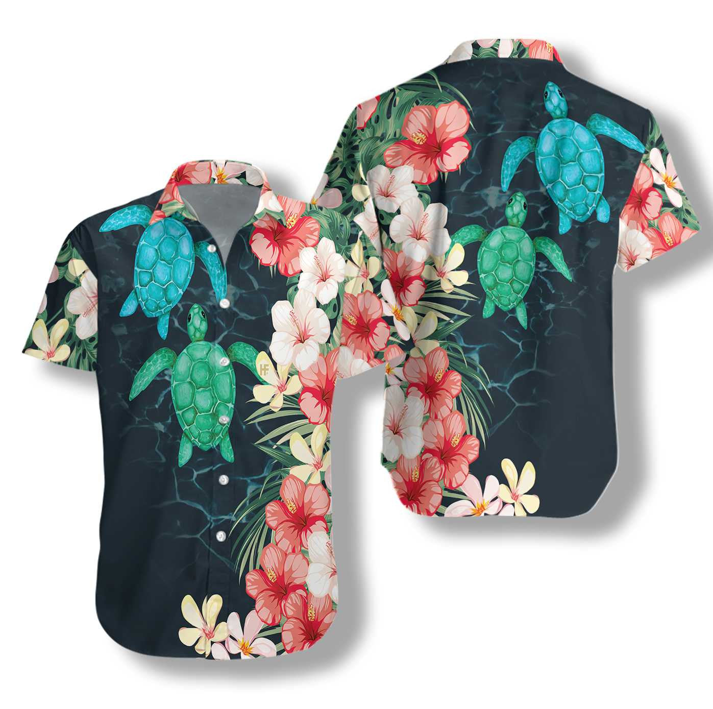 Cool Tropical Sea Turtle And Flower Hawaiian Shirt,Hawaiian Shirt Gift, Christmas Gift