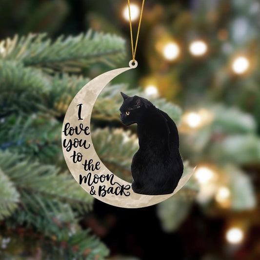 Black Cat 02 Sits On The Moon Hanging Flat Acrylic Ornament,Christmas Gift,Christmas Decoration