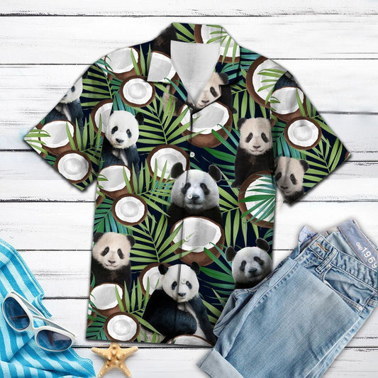 Panda Coconut Half Cut And Bamboo Leaves Design Hawaiian Shirt, Hawaiian Shirt Gift, Christmas Gift