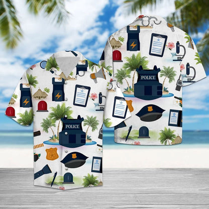 Police Equipment Print On Vacation Mix While Theme Hawaiian Shirt, Hawaiian Shirt Gift, Christmas Gift
