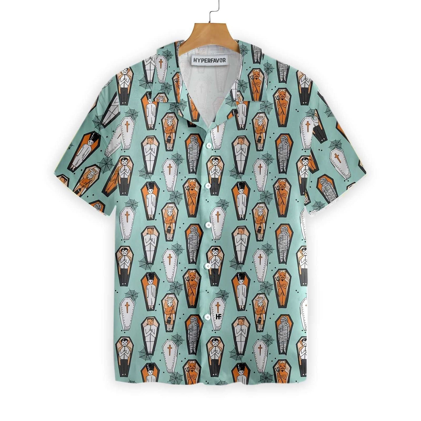 Vampire Coffins Halloween Pattern Dramatic Hawaiian Shirt, Hwaiian For Gift