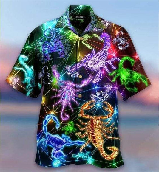 Hawaiian Aloha Aloha Shirts Glowing Scorpion Hawaiian Shorts Beach Short Sleeve, Hawaiian Shirt Gift, Christmas Gift