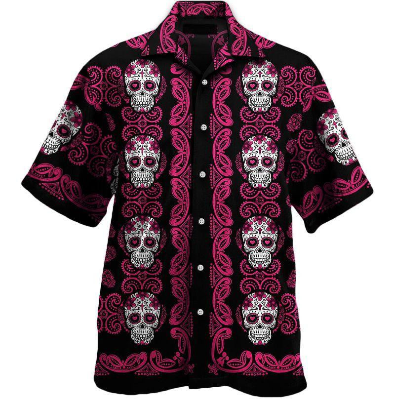 Pink Sugar Skull Pattern Awesome Background Design Hawaiian Shirt, Hawaiian Shirt Gift, Christmas Gift