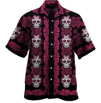 Pink Sugar Skull Pattern Awesome Background Design Hawaiian Shirt, Hawaiian Shirt Gift, Christmas Gift