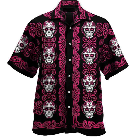 Pink Sugar Skull Pattern Awesome Background Design Hawaiian Shirt, Hawaiian Shirt Gift, Christmas Gift