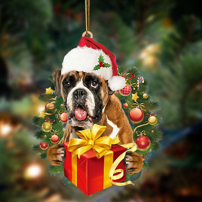 Boxer-Dogs give gifts Hanging Christmas Plastic Hanging Ornament, Christmas Ornament Gift, Christmas Gift, Christmas Decoration
