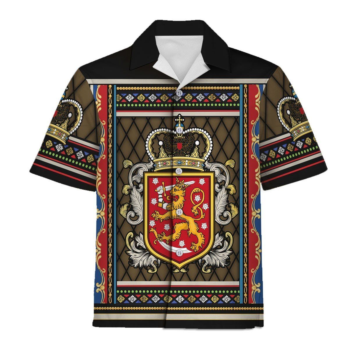 Coat Of Arms Of Finland Hawaiian Aloha Shirt Hawaiian Shorts Beach Short Sleeve, Hwaiian For Gift