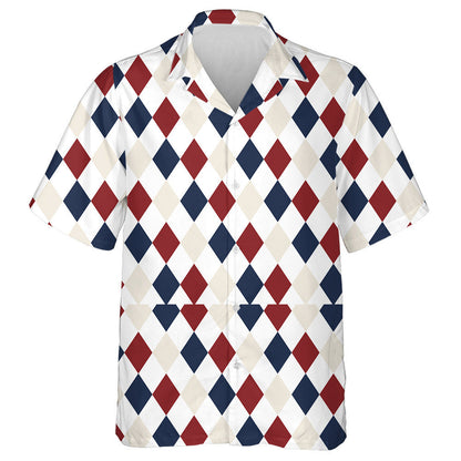 Classic Diamond Repeating Pattern In Red Blue And White Hawaiian Shirt, Hawaiian Shirt Gift, Christmas Gift