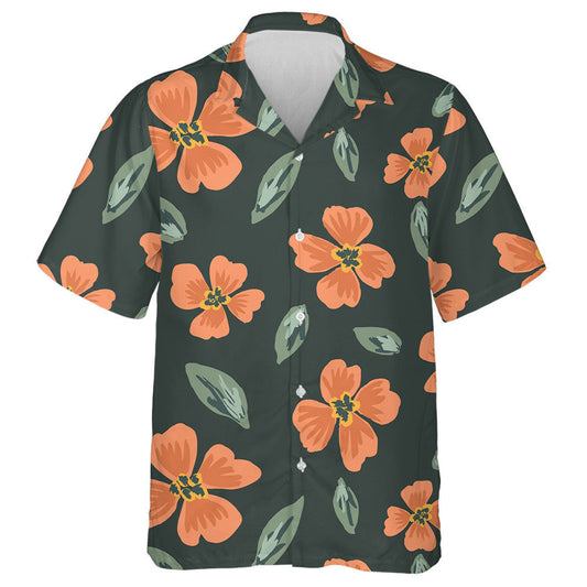 Simple Painted Orange Flower And Leaves Scattered Pattern Hawaiian Shirt, Hawaiian Shirt Gift, Christmas Gift