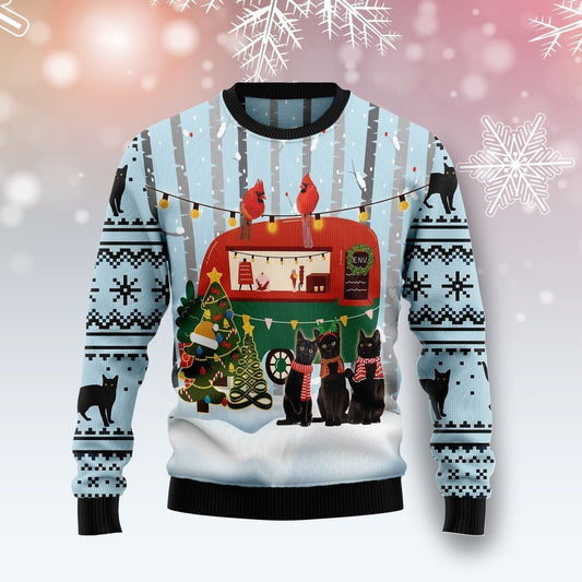 Black Cat Love Camping Ugly Christmas Sweater,Christmas Gift,Gift Christmas 2022