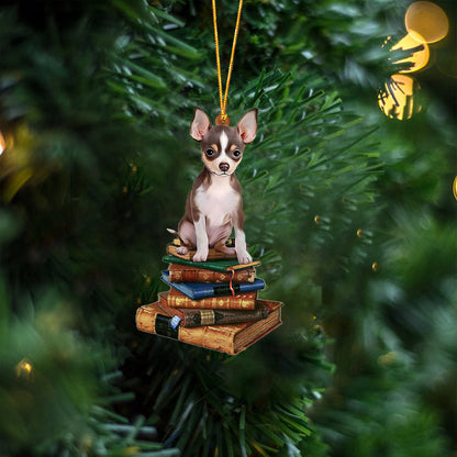Chihuahua-Sit On The Book Two Sides Christmas Plastic Hanging Ornament, Christmas Gift, Christmas Decoration