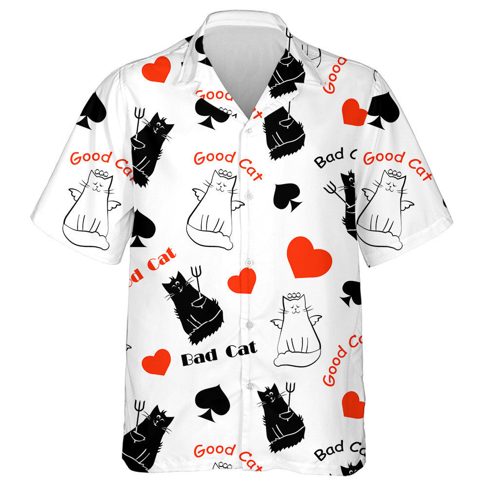 Black And White Funny Cats Spades And Hearts Hawaiian Shirt, Hawaiian Shirt Gift, Christmas Gift